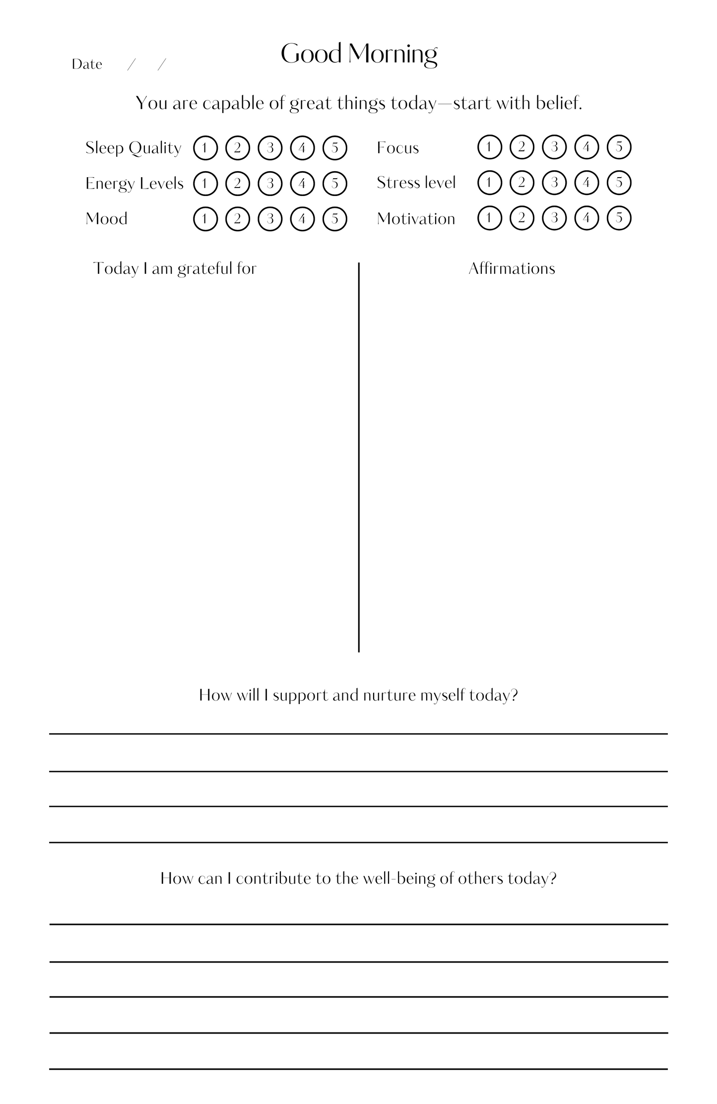Journal prompts for morning gratitude, daily affirmations, and intention-setting to cultivate a mindful mindset