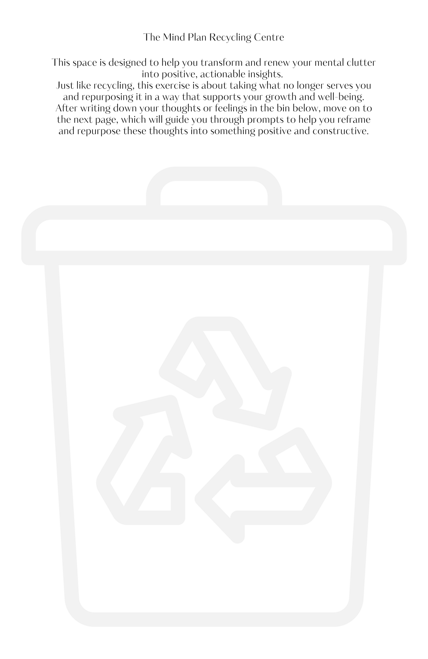 Minimalist illustration of a recycling bin symbolising the release of negative thoughts and the practice of reframing them with intention